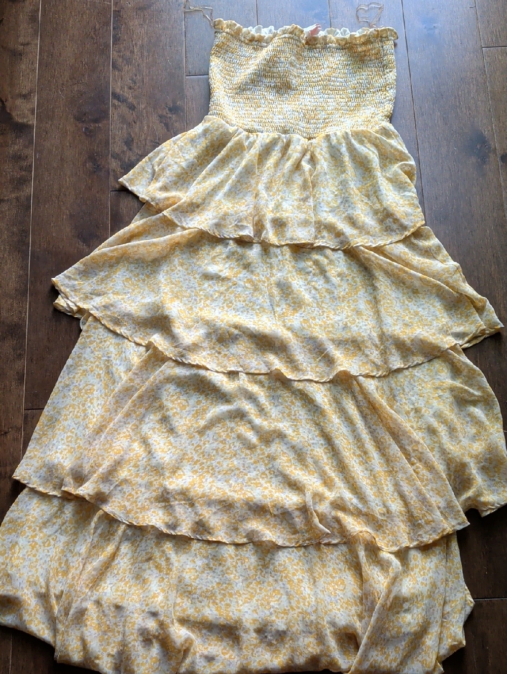 Sunny Strapless Yellow Floral Tiered Maxi Dress